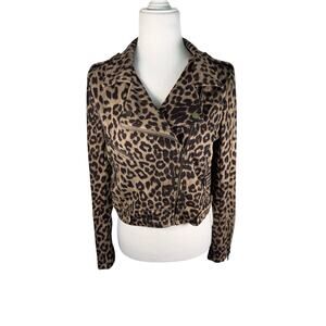 FATE Faux Suede Leopard Zipper Moto Jacket Size Small
